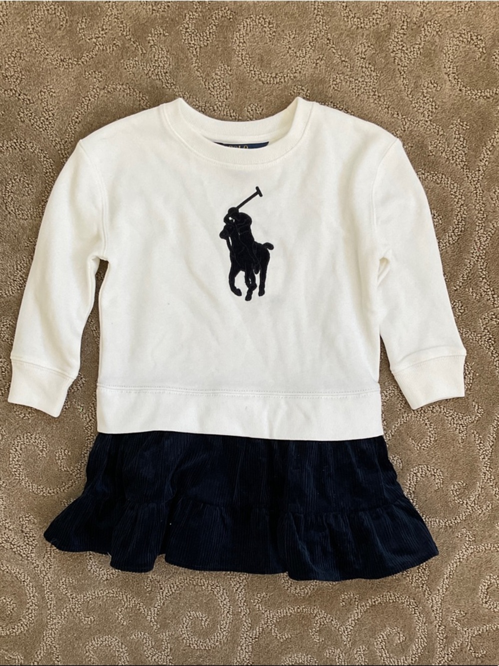 Ralph Lauren White Top with Navy Corduroy Skirt Sweatshirt Dress